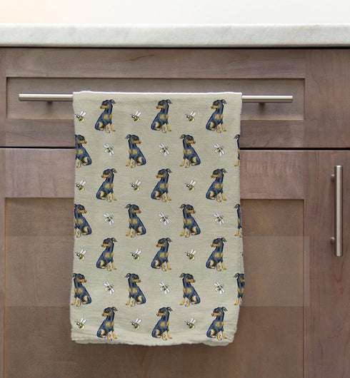 Miniature Pinscher & Bee Tea Towel
